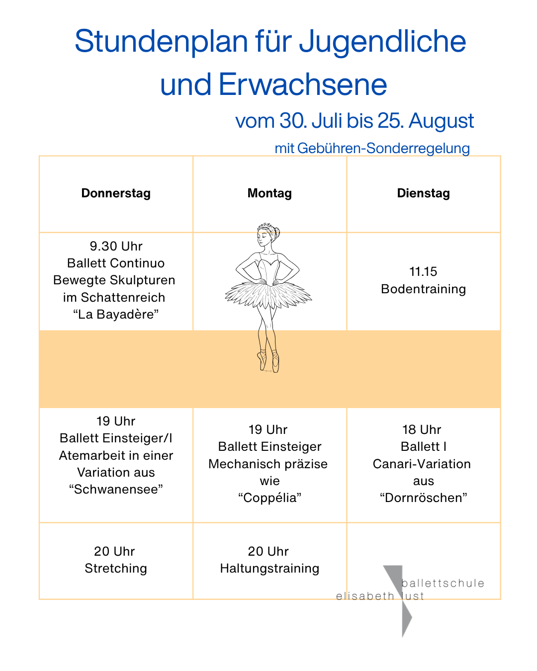 Sommerferienplan Ballettferienplan